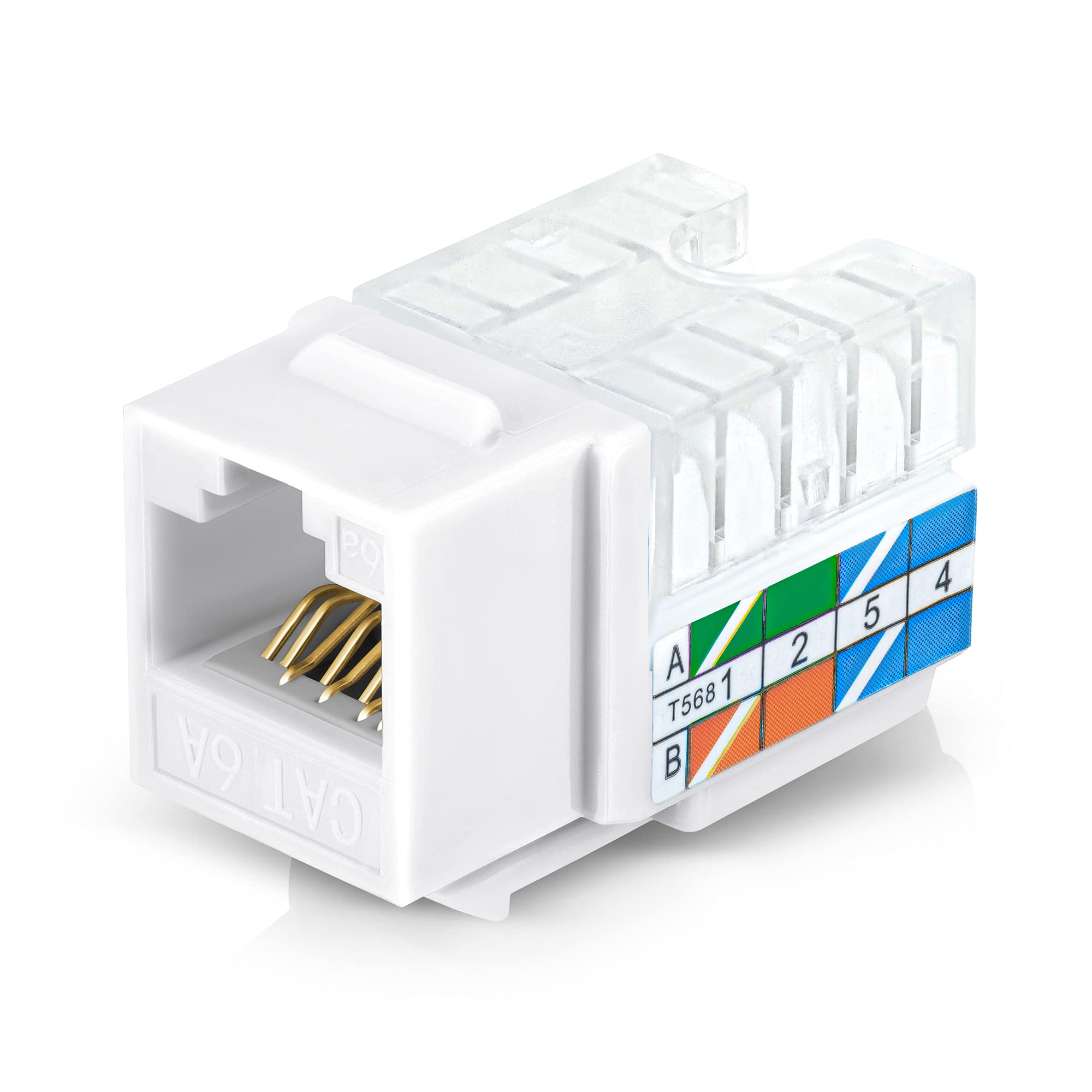 Everest 90° Angled RJ45 Cat6A Keystone Jacks 20-Pack in White - Slim Profile Female RJ45 Connectors - Cat 6A Keystone Jack - Compatible with 90° Angled Speed Termination Tool - easyJACK (B094WB91H3)