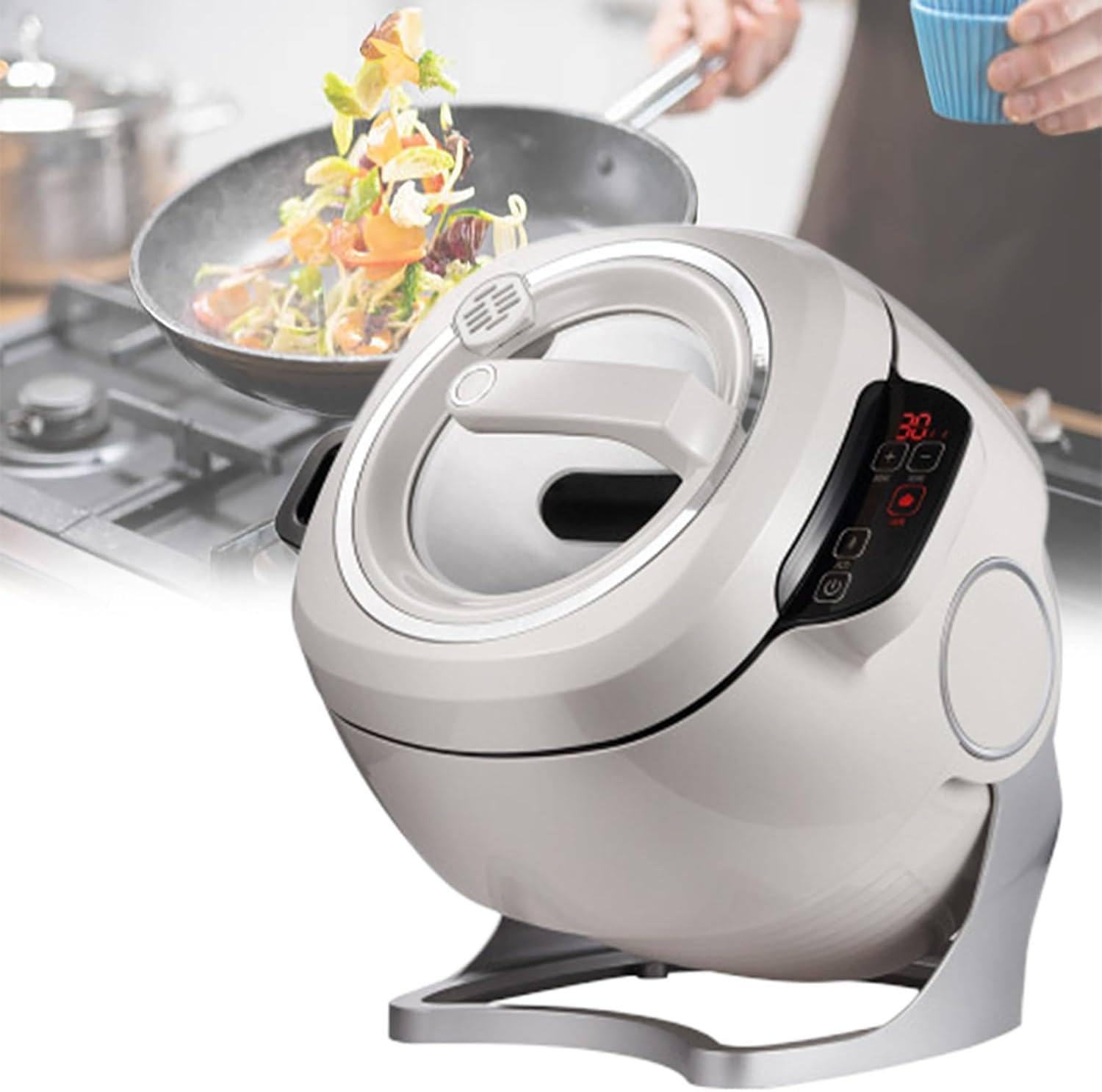Komercyjny robot kuchenny i kuchenka 2000 W, pojemność 6 l, 3 prędkości, bęben obrotowy 360° do smażenia, gulaszu i gotowania, automatyczne urządzenie kuchenne
