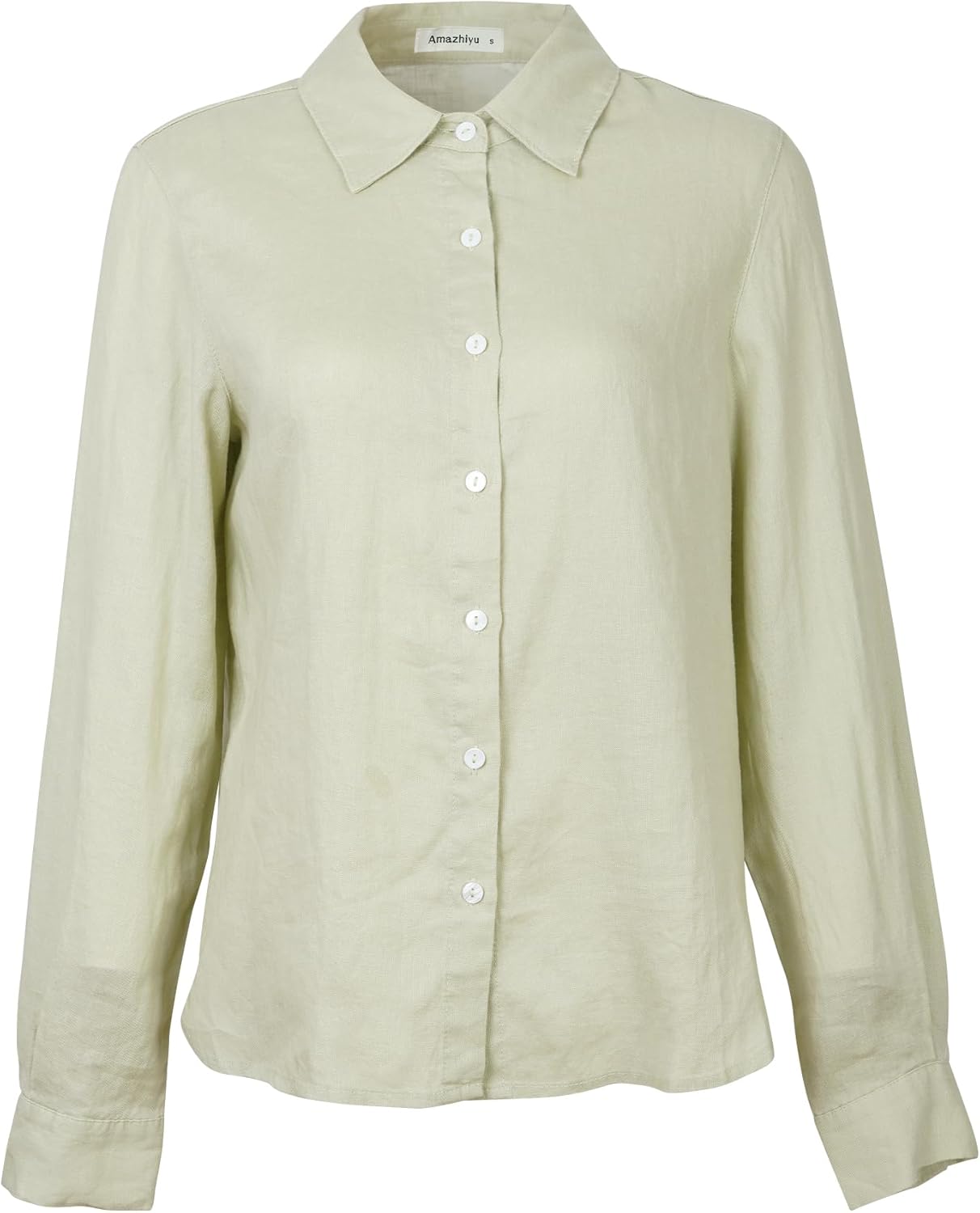 Amazhiyu Womens 100% Linen Button Down Shirts Long Sleeve Collar Blouses Summer