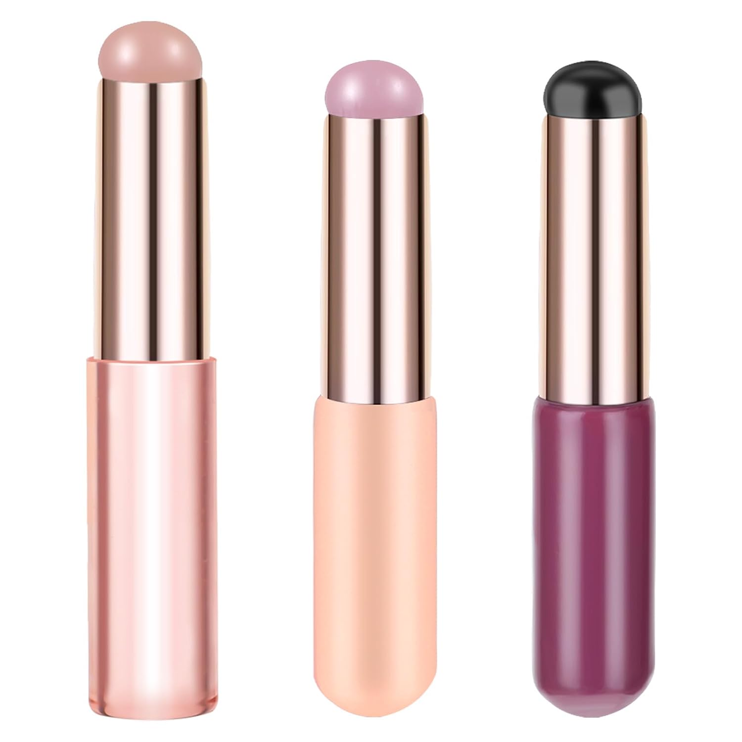 3 pcs silicone lip brush, round head lip makeup brushes applicator with cap korean lip brush with portability beauty tool for balm, gloss, lipstick and concealer eyeshadow manicure