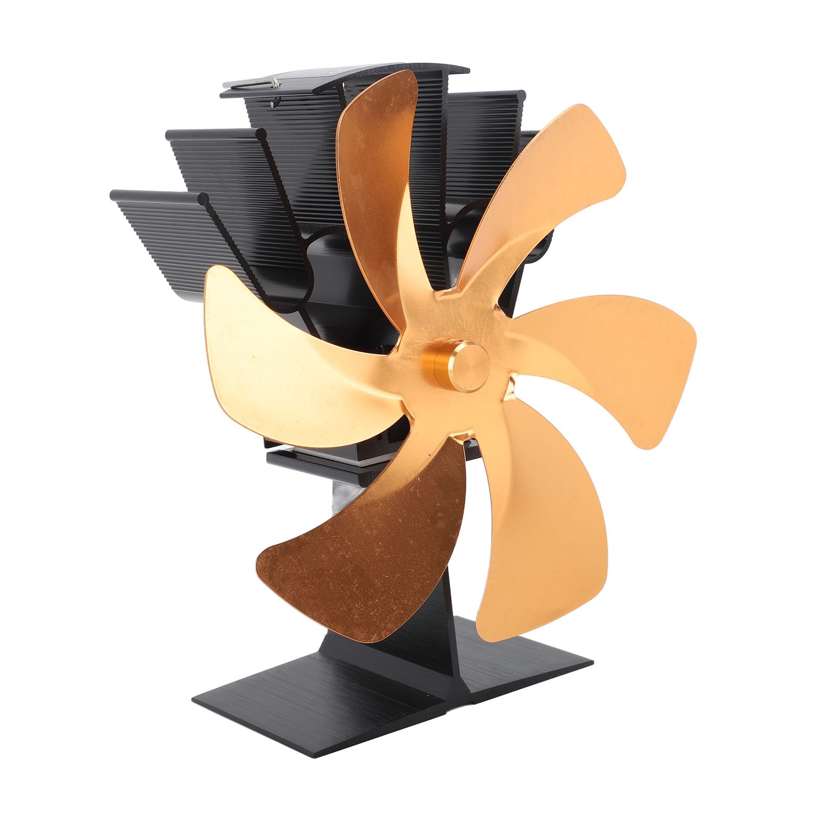 Jiawu Ventilatore per Stufa a Legna, Ventilatore Termico Alimentato a Calore a 6 Pale Circolazione Efficiente, Superiore per Stufa in Lega di Alluminio Silenzioso con Design della Maniglia per (GOLD)