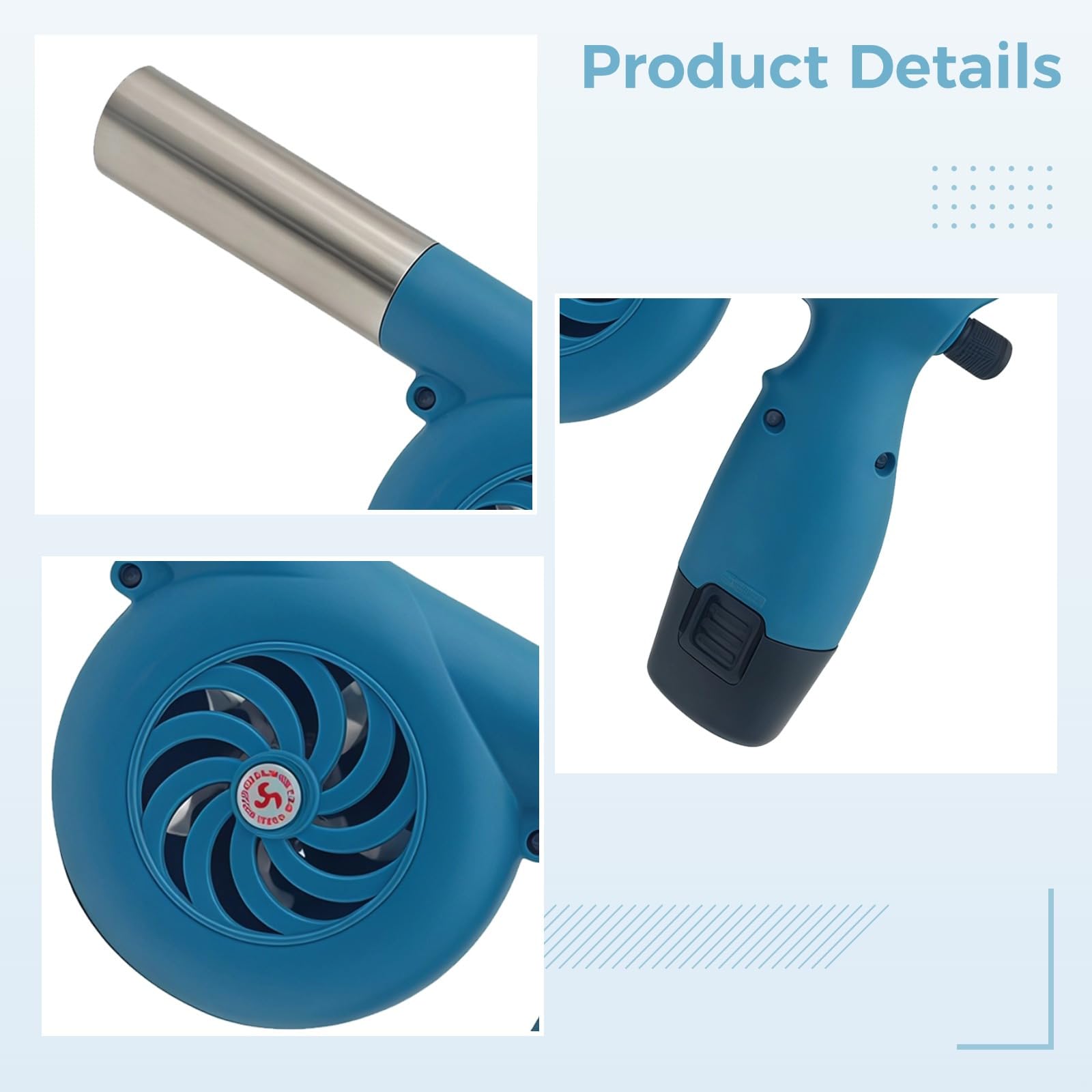 Wentylator do grilla 5000 obr./min 12 V dmuchawa elektryczna, przenośny rozrusznik do grilla z ładowarką, bezprzewodowy, 12,2 cala (31 cm) rozszerzona dysza na kemping i piknik