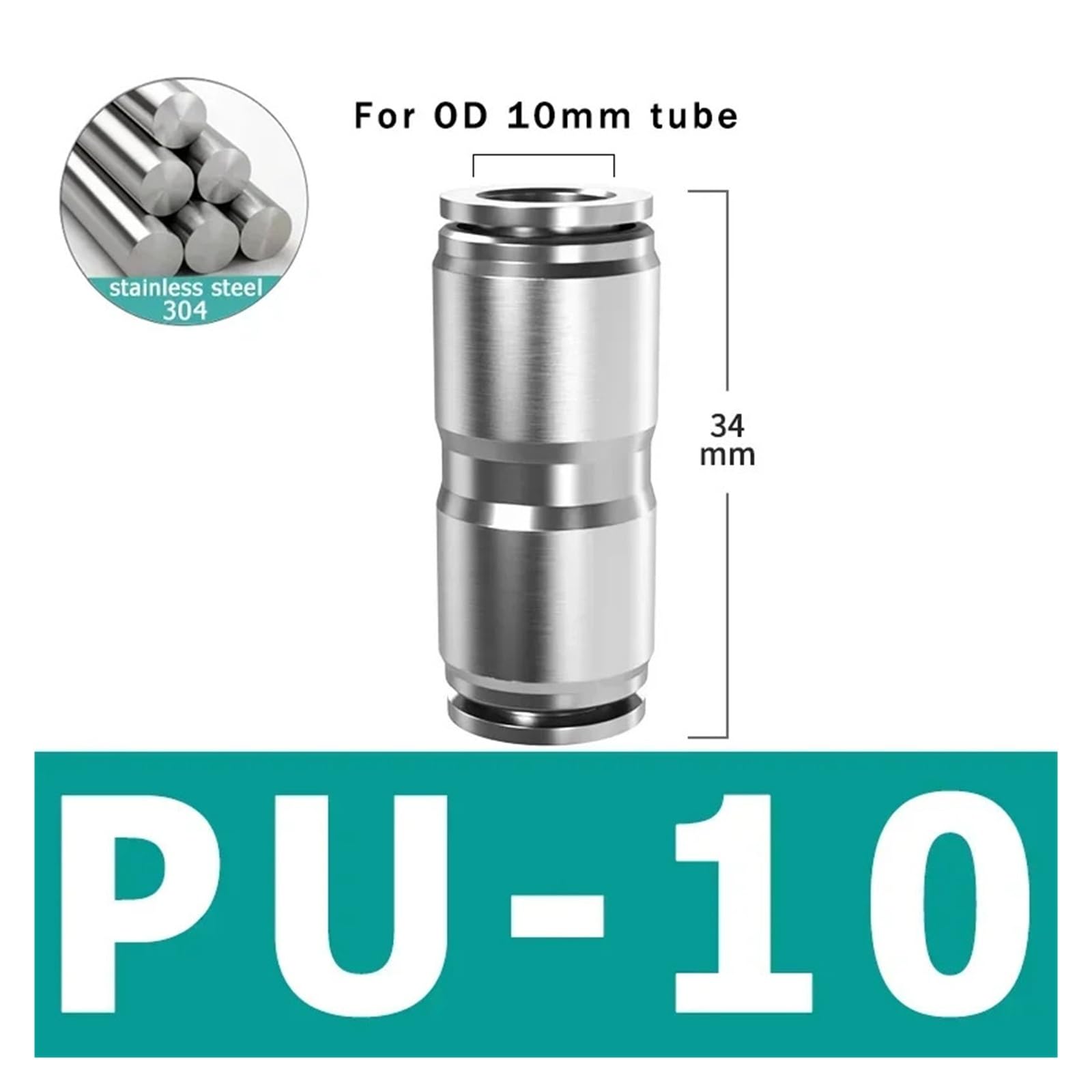 10 Pz PU PV PE PY 4 6 8 10 12mm 304 Acciaio inossidabile Metallo Pneumatico Attacco rapido Push In Aria Tubo Raccordo connettore