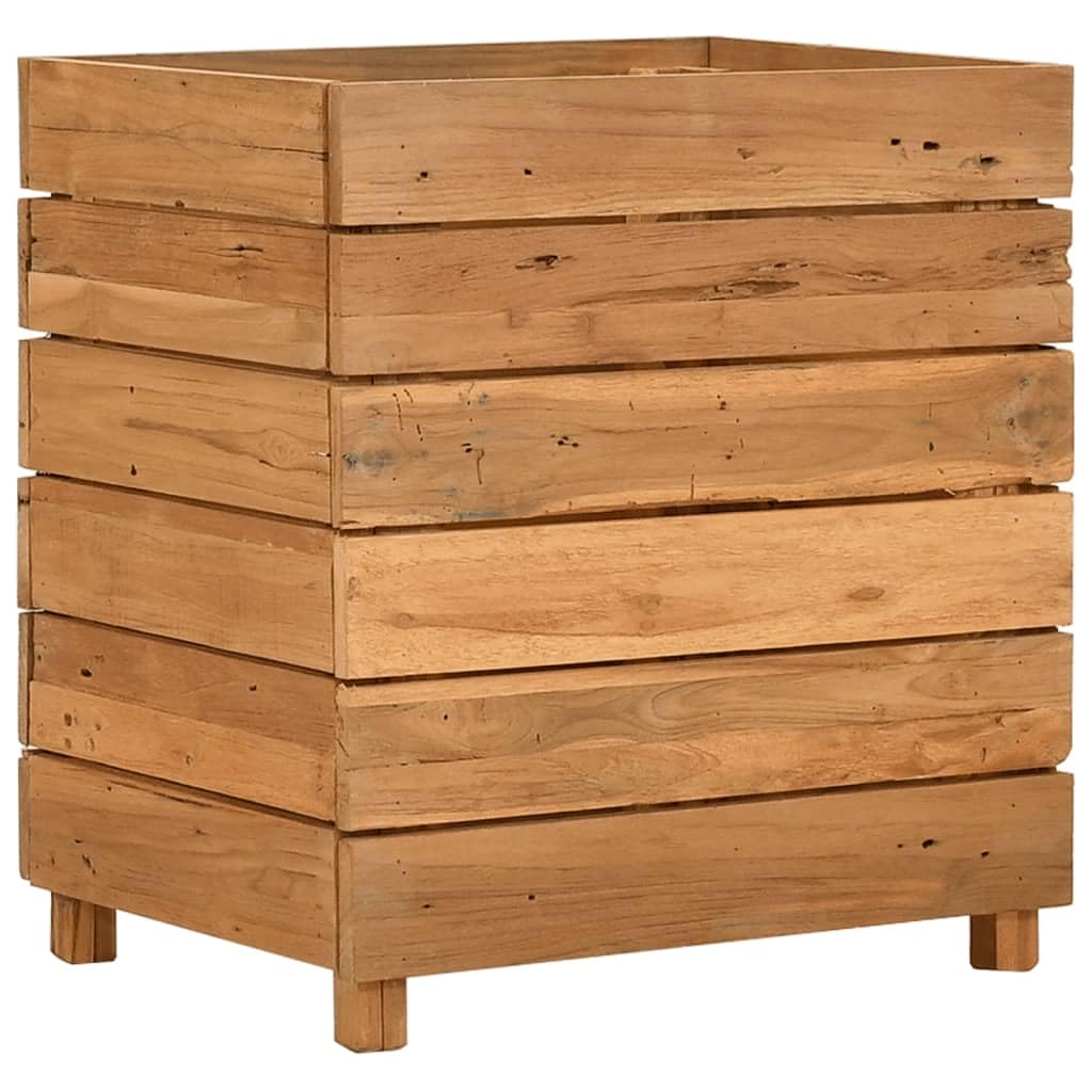 Fioriera Rialzata 50x40x55 cm in Legno Teak e Acciaio | Portavaso con ripiano inferiore in acciaio per piante e fiori, ideale per arredare salotto, balcone o patio.
