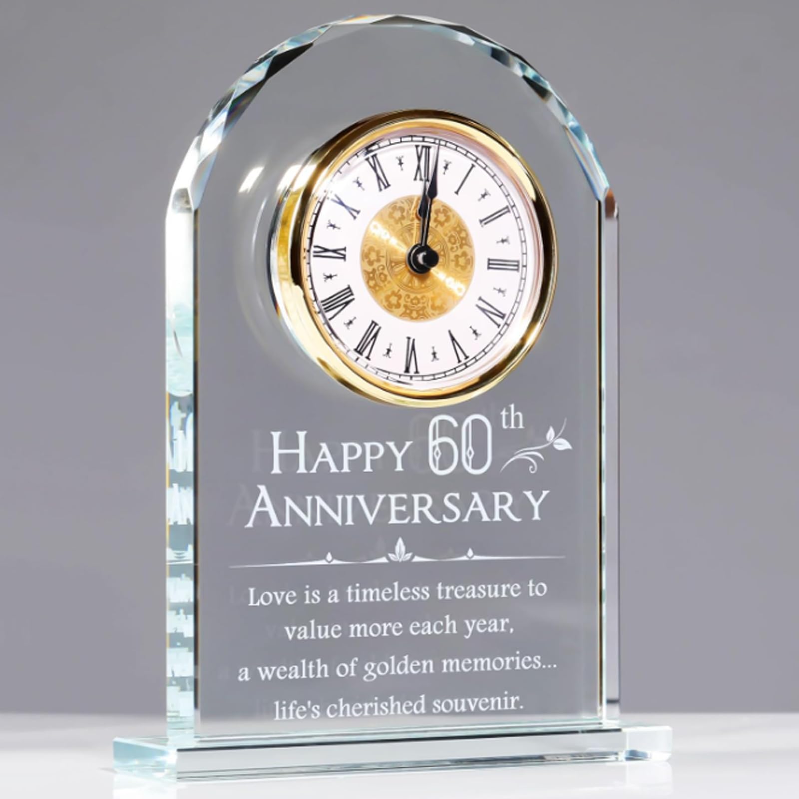 XUZIE 60th Wedding Anniversary Quartz Crystal Desk Clock Gifts for Parents, 60 Years Diamond for Couple, Happy 60th Diamond Wedding Anniversary Decoration Gift Home Ornaments for Her Him