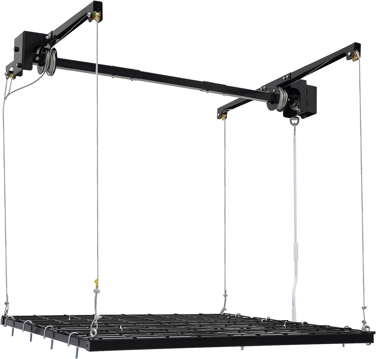 4x4FT Overhead Garage Lifting Storage Rack, 79" Max Height Adjustable Garage Storage Rack Adjustable Organization System Ceiling Mounted Lift System and Storage Organizer 300lbs Capacity