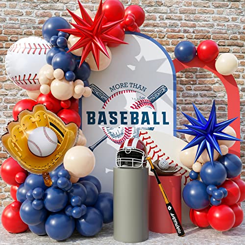 Baseball Balloon Arch Garland Kit, 100Pcs Baseball Party Balloons Red And Navy Blue Balloon Garland For Boy Girl Birthday Party Sports Party Gender Reveal Graduation With 4D Starburst Balloons #TOP9