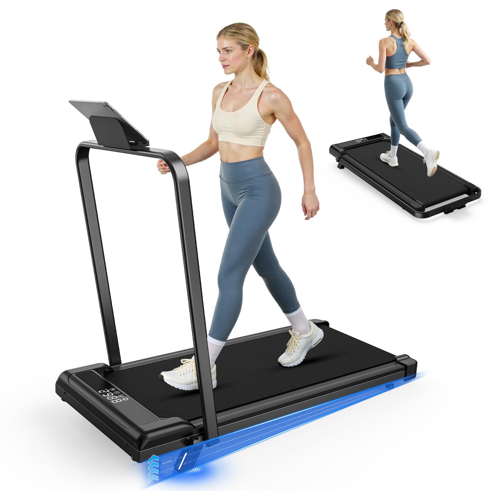 Tapis Roulant Elettrico 4 in 1 Pieghevole con Inclinazione 8% – 3.0CV Motore Silenzioso, 10 km/h, Sistema di Ammortizzazione, Schermo LED, Salvaspazio per Casa e Ufficio