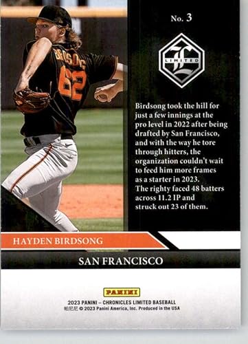 Miniatura 2 de 2023 Panini Chronicles Limited # 3 Hayden Birdsong San Francisco Giants Official Baseball Card in Raw (NM or Better) Condition