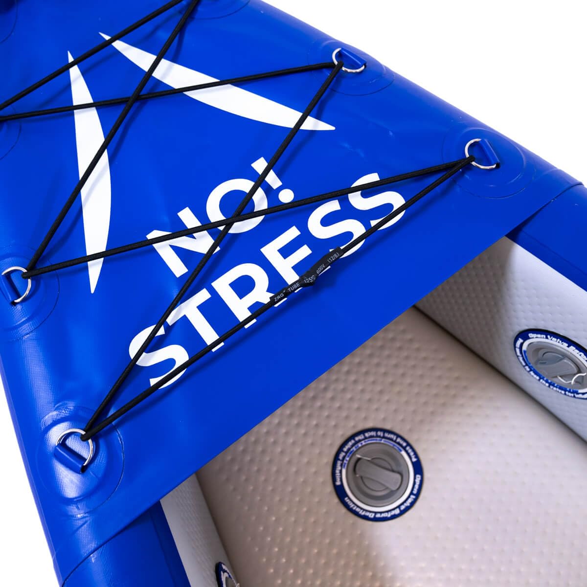 No Stress Kajak Einsitzer 350 cm I Inflatable Kajak mit Dropstitch-Technologie I Hervorragender Richtungstabilität, 3-Kammer-System I Inkl. Paddel, Sitz, Pumpe, Finne, Rucksack, Repair Kit