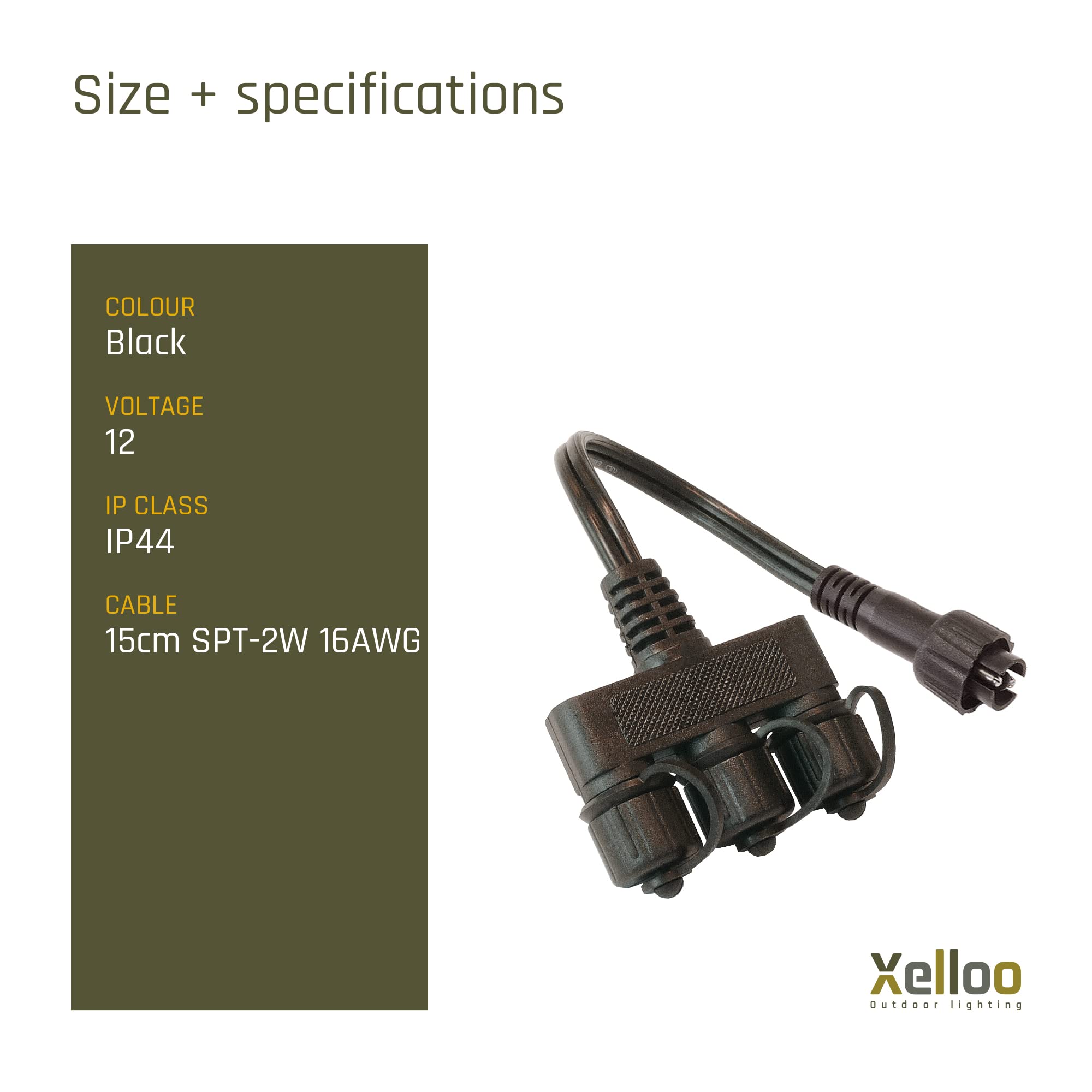 Xelloo® Rozgałęźnik Kablowy z 3 Złączami do Łatwego Rozdzielania Zestawów Oświetleniowych 12V - Wodoodporny i Odpowiedni do Wszystkich Zestawów Oświetlenia Zewnętrznego