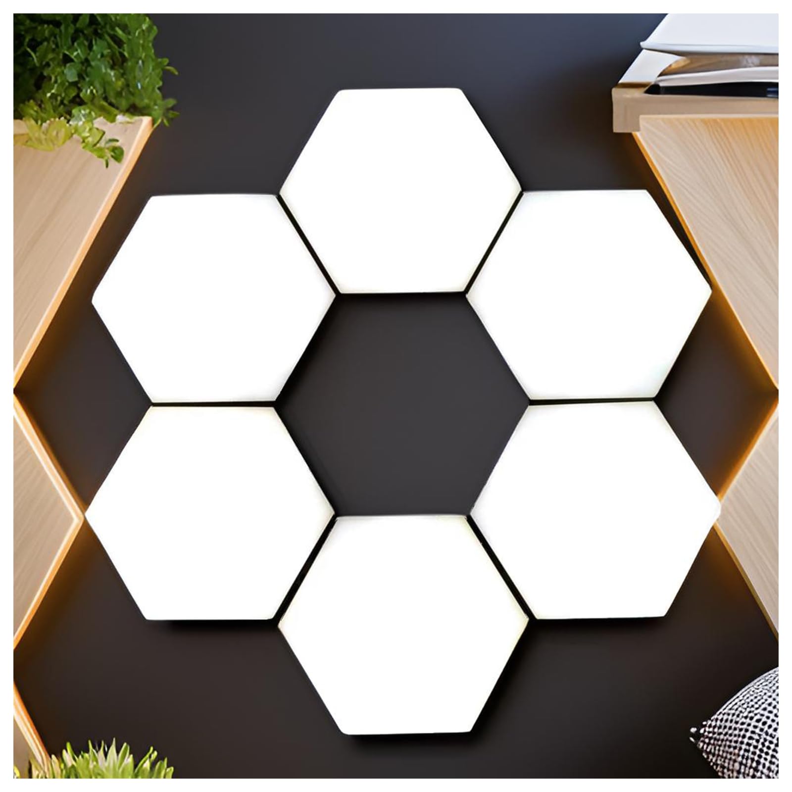 Hexagon Touch White LED Wall Lights, Modular Decor Panels, 6 Pack