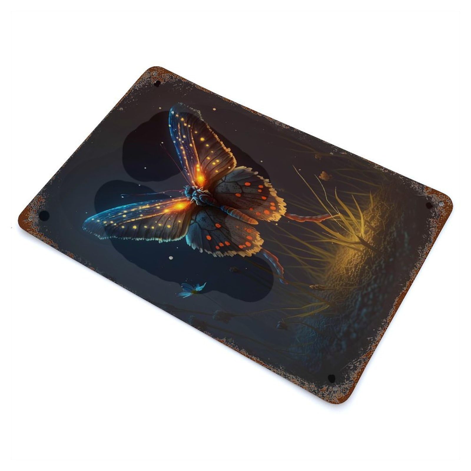 Rustic Tin Plaque Unrealism Butterfly 11.8"x7.9", Retro Wall Decor for Shed, Workshop And Garage Wall Decor