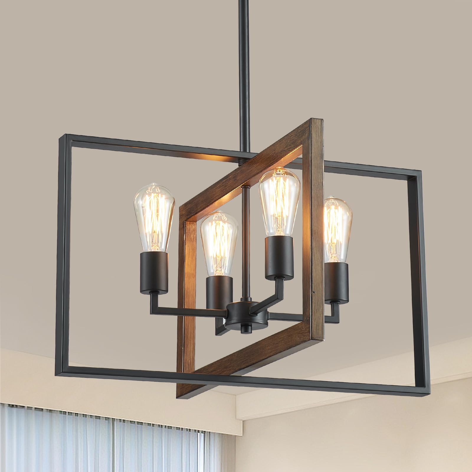 XINGQI Modern Chandelier 4-Light Farmhouse Kitchen Island Light Fixtures Black Cross Chandeliers for Dining Room Living Room, Metal Hanging Pendant