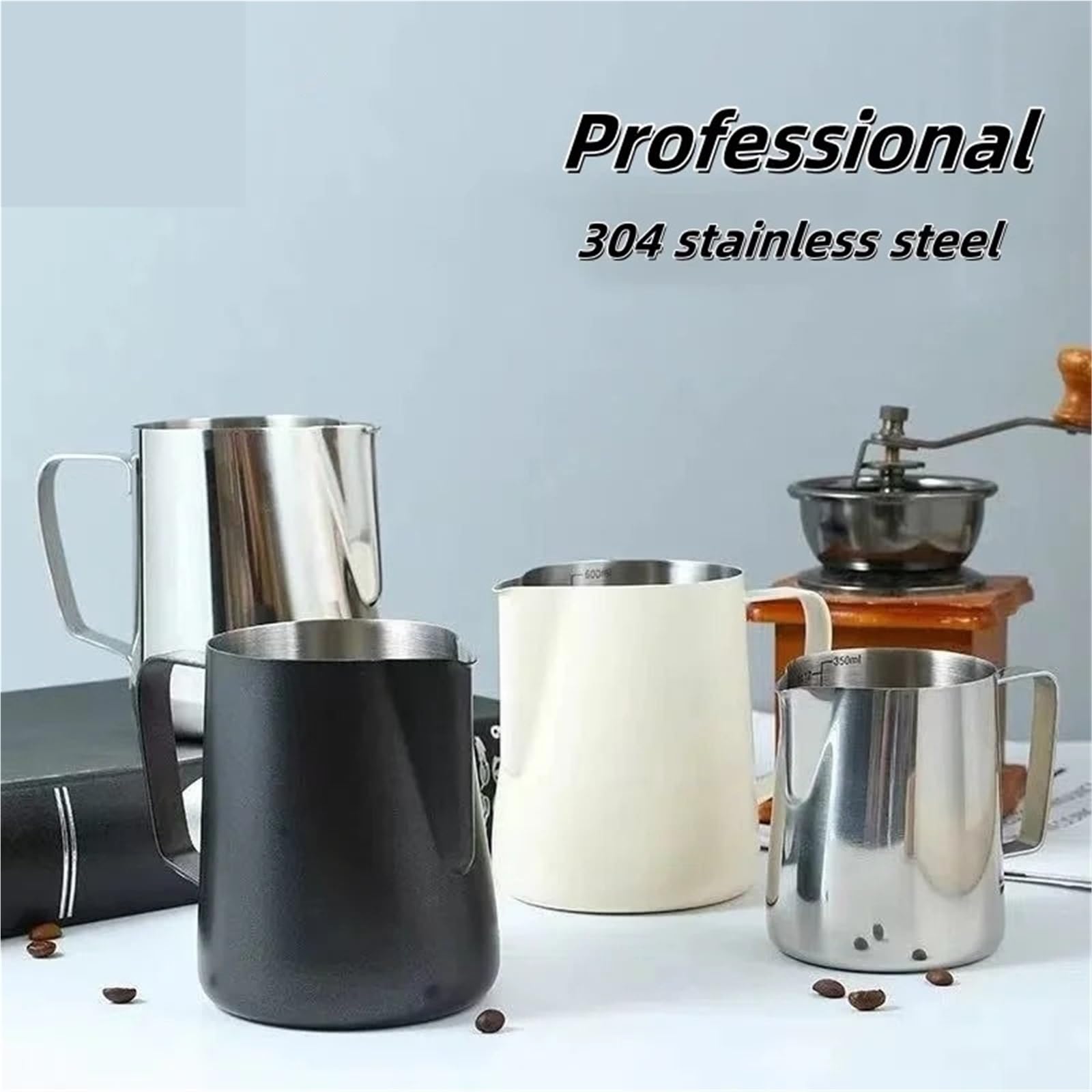 Milchschaum Kanne 350/600 ml Edelstahl-Dampfkännchen mit Milchaufschäumfunktion, Kaffeetasse, Barista-Werkzeug für Creme(350ml,Teflon)