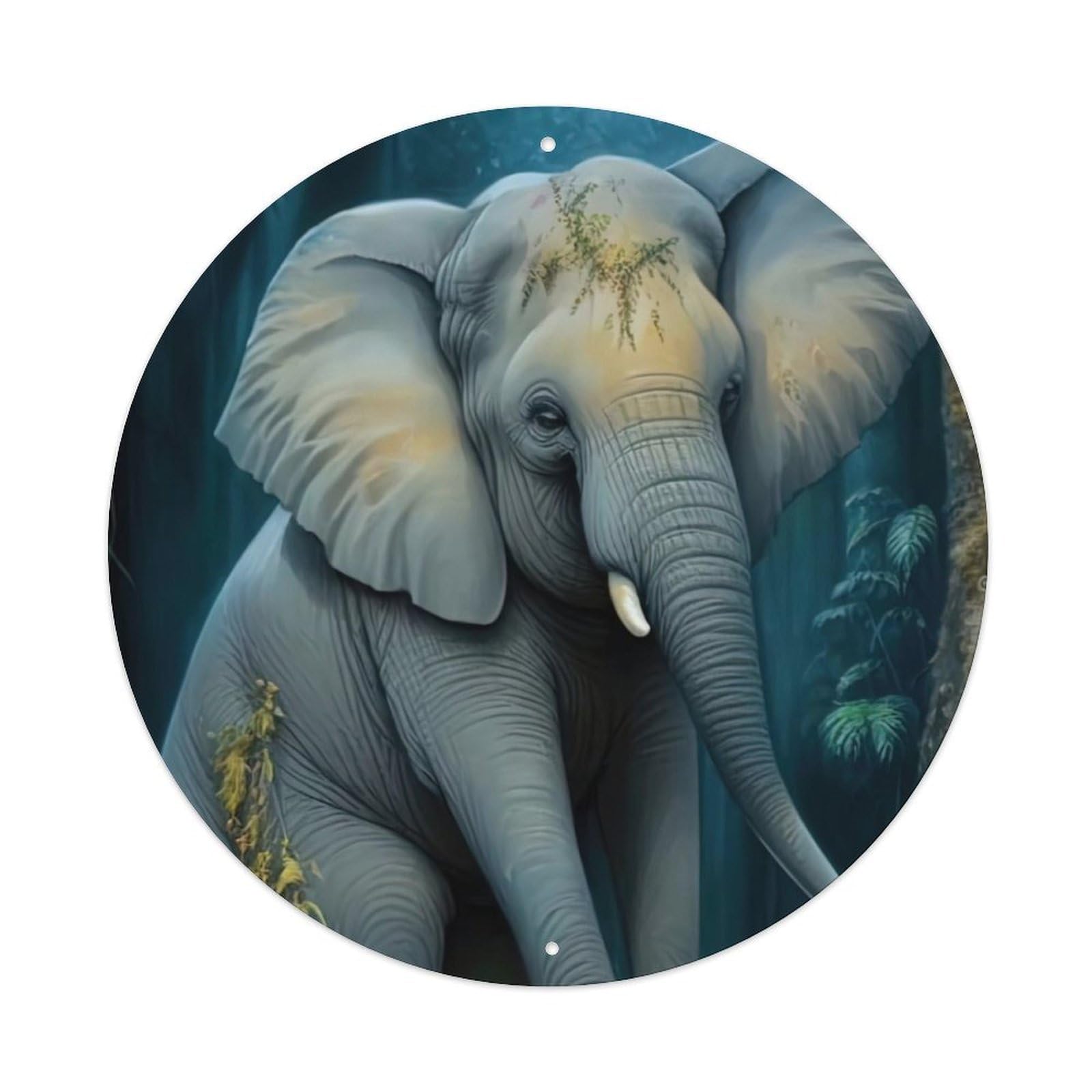 Animal Artwork Lonely Elephant in The Forest Vintage Metal Tin Sign Plaque Wall Decor for Cafe, Club Bar, Office, Garden Metal Poster 8x8Inch