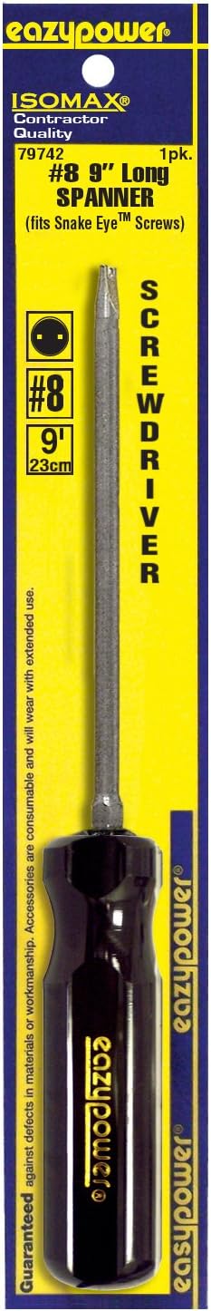 Eazypower 79742 1-Pack #8 Spanner Security Isomax 9-inch Screwdriver (fits Snake Eye Screw)