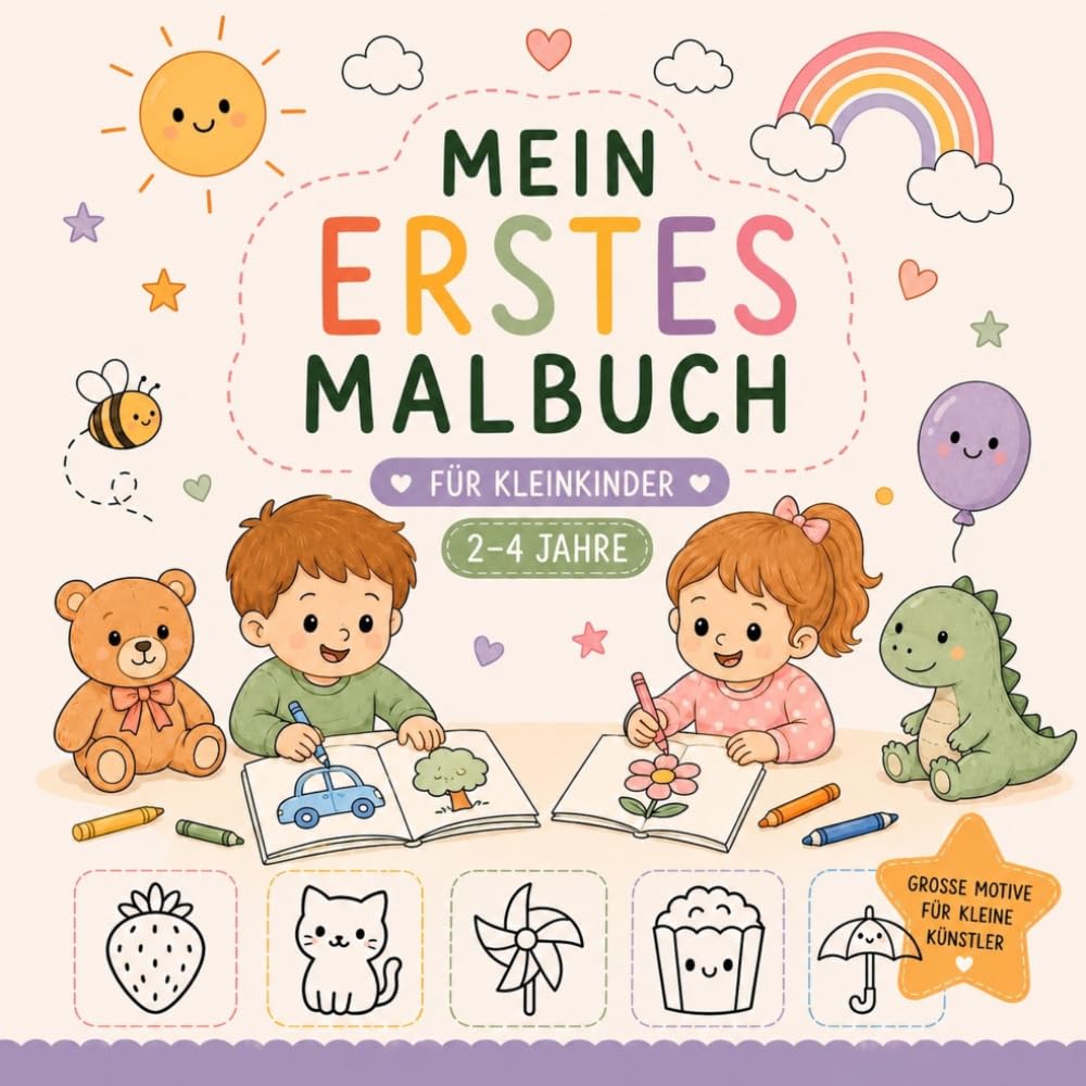 Mein erstes Malbuch: Für Kleinkinder ab 2 Jahren – 50 große einfache Motive zum Ausmalen | Süßes Ausmalbuch für Mädchen & Jungen | Erste kreative ... für Kinder 2–4 Jahre (Malbücher für Kinder)