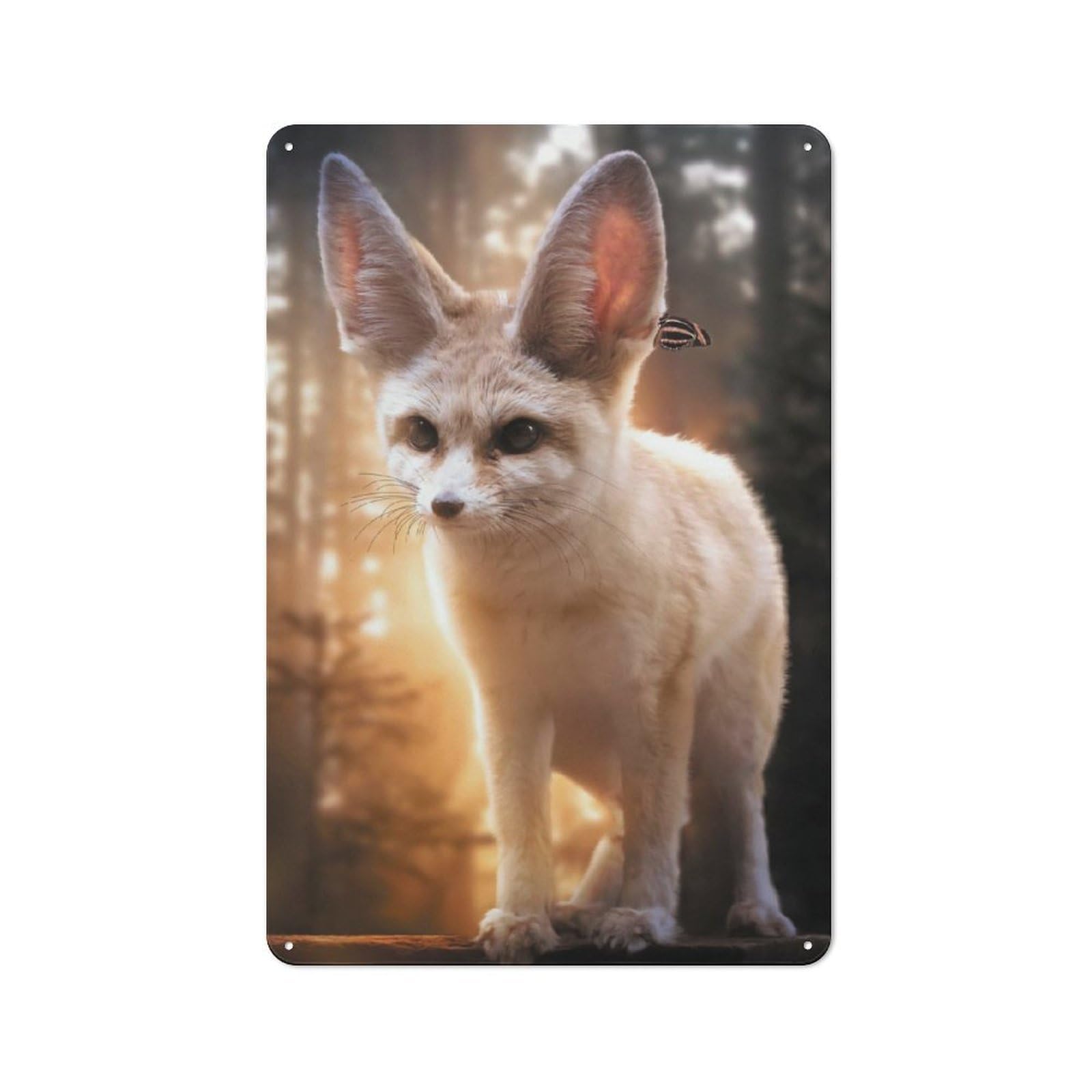 Junmoney Fennec Fox And Butterfly Retro Metal Wall Sign 30X20cm With For Living Room Wall, Housewarming Wall Decor For People Furnishing Living Room