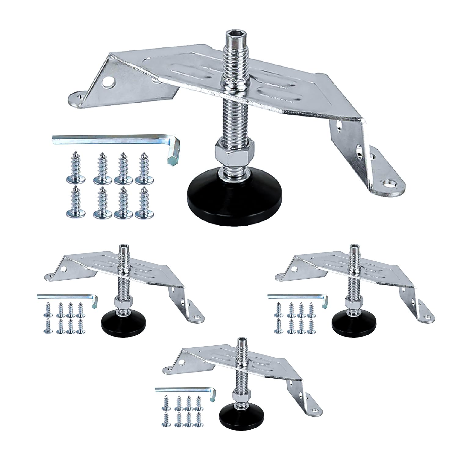 Powertec Silver Corner Leveling Feet 4Pk, Heavy Duty Adjustable Furniture Feet For Cabinet/Vanity/Furniture/Shelves, With Non-Marring Pads (71157E)