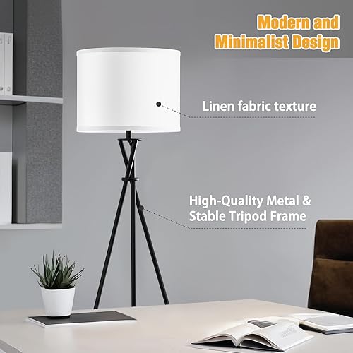 Miniatura 4 de Lámpara de pie para sala de estar, 61 pulgadas, moderna lámpara de pie trípode con pantalla blanca e interruptor giratorio, lámpara de pie negra