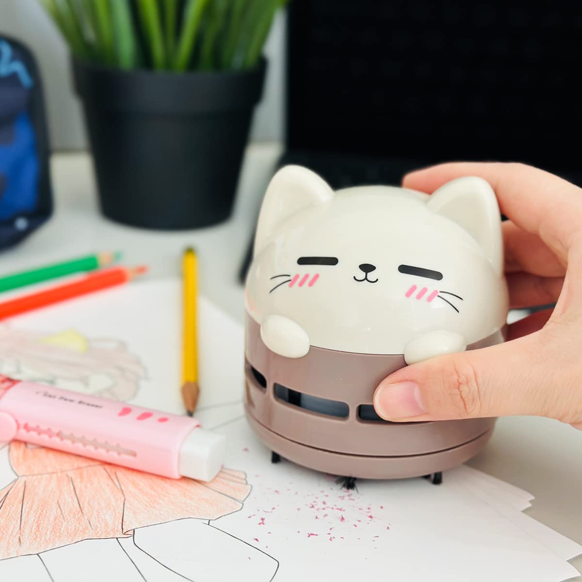 allydrew Mini aspirapolvere portatile USB da tavolo, gatto moka
