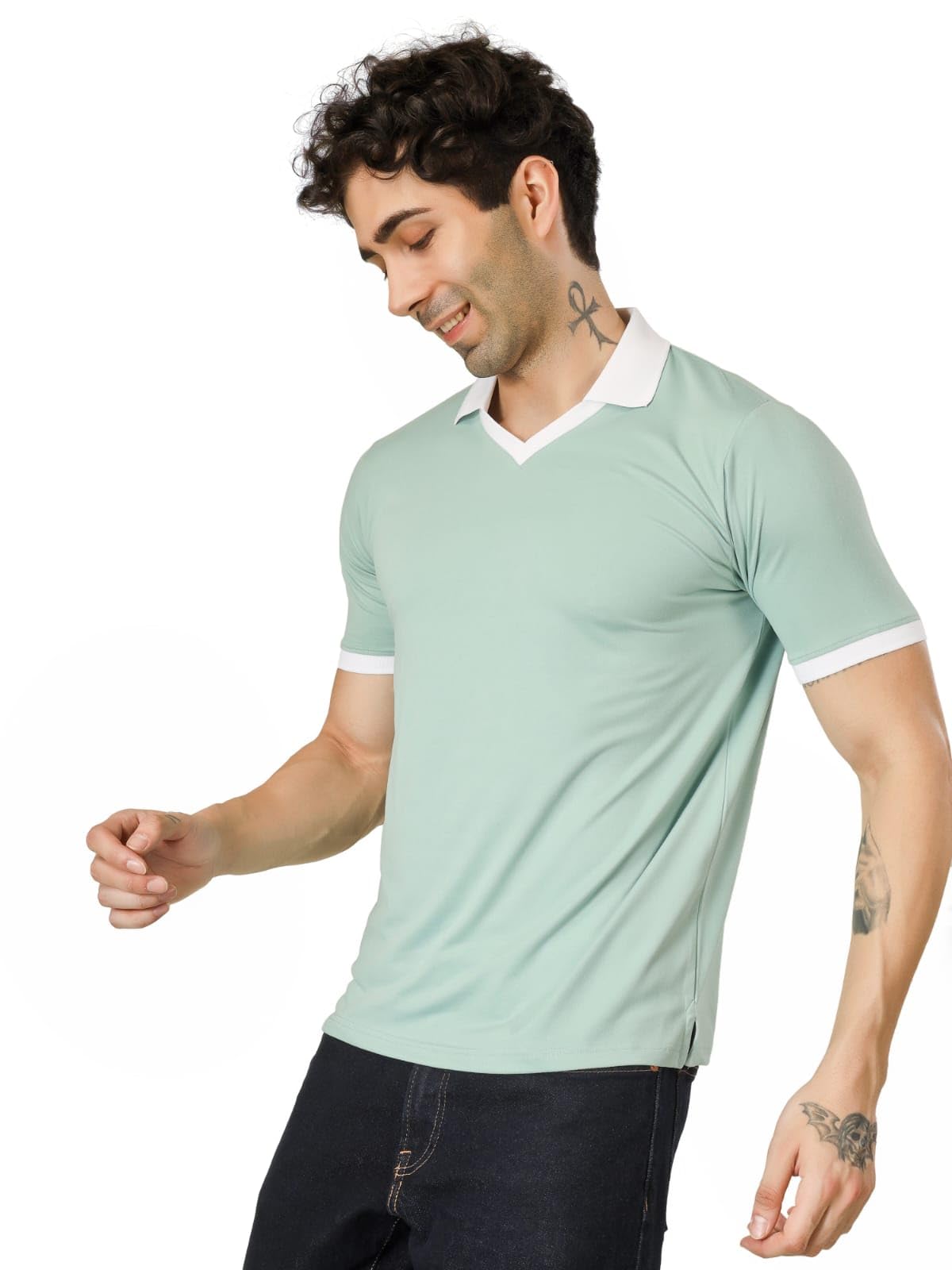 top dog Men's V-Neck Polo T-Shirt | Contrast Collar & Cuff | Soft Stretch Fabric | Slim Fit Casual Tee-picture-14