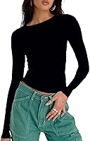 Vista 77 de Blusa corta básica casual para mujer, ajustada, manga larga, cuello redondo, color sólido, para otoño, camiseta ajustada Gris claro