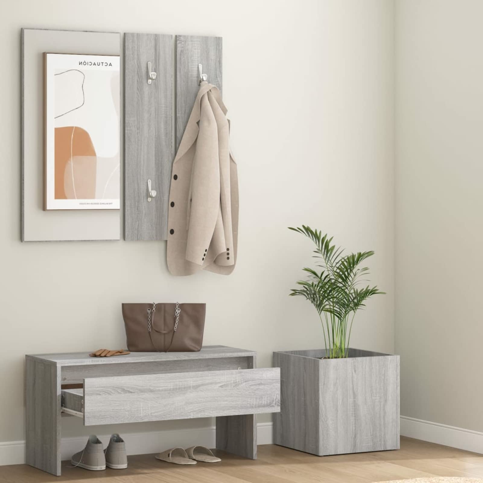 Tidyard Conjunto de Muebles Entrada con Espejo,Cajón, Perchero y Zapatero Recibidor Juego de Muebles de Recibidor Madera Contrachapada Gris Sonoma 2#