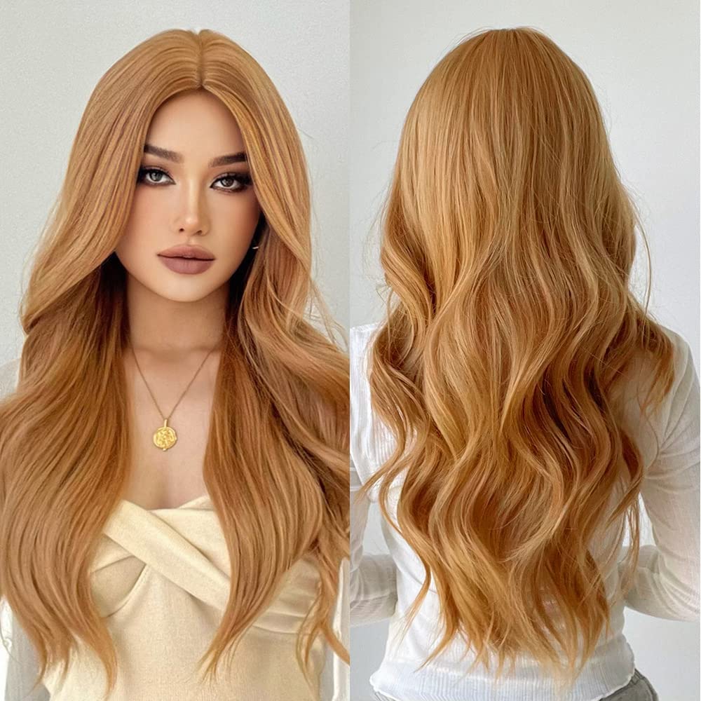 VSAKSH 25 Inch, Long Wavy Honey Blonde Synthetic Full Head Wig With Middle Partition For Women & Girls-image-40