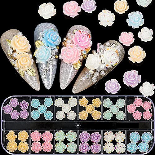 54pcs 3D Rose Nail Art Charm, AB Color Flowers Nail Art Decoration, 3D Nail Art Flower Graphic Design Acrylic Glitter Applique Decoration