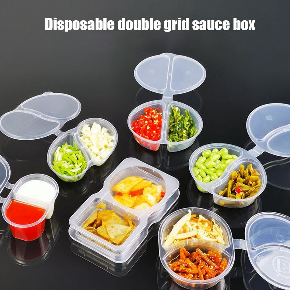 Set Di 15 Contenitori Portacondimenti A Doppio Scomparto, In Plastica Trasparente, Ermetici, Per Salse, Snack, Spezie, Lavabili In Lavastoviglie - 2