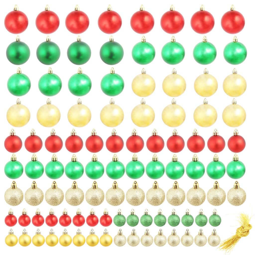 Bolas de Navidad, 100 unidades, rojo/dorado/verde