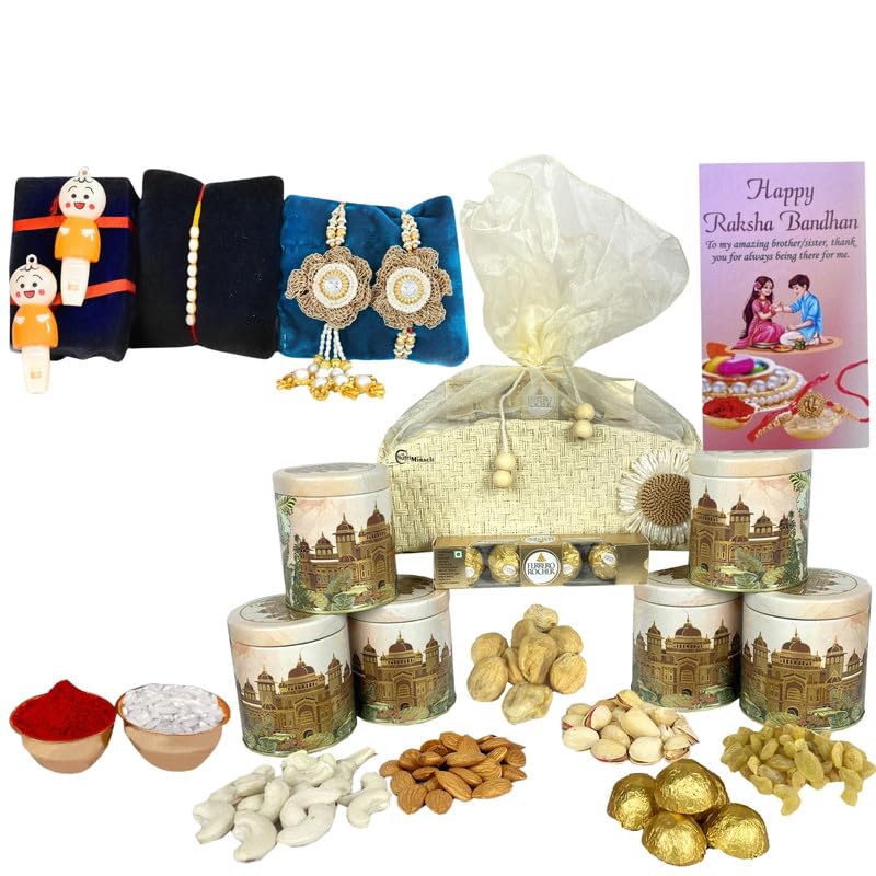 Image of NUTRI MIRACLE Rakhi Nut and Chocolate Gift Hamper for Siblings | Corporate Celebration Gift with Roasted Nuts and Chocolates