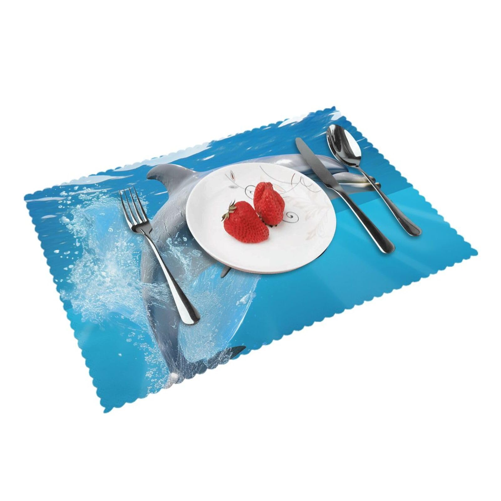 Placemats Set of 4 Heat Resistant Woven Place Mats for Dining Table Dolphin Placemats Washable Wipeable PVC Table Mats Indoor/Outdoor Place Mats for Party Kitchen Decor 30x45 cm