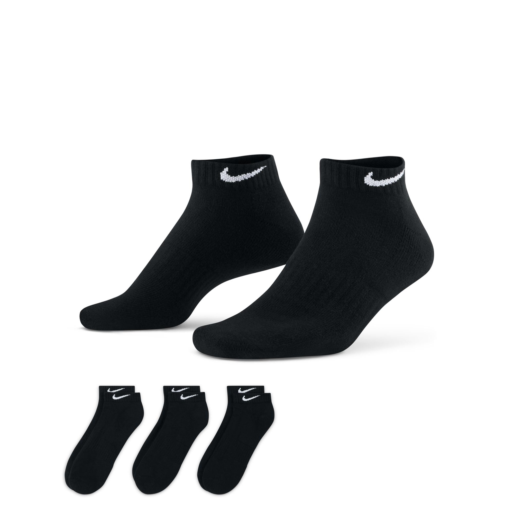 Nike Unisex Everyday Cushioned Training Low Socks (3 Pairs), Black/White, Large