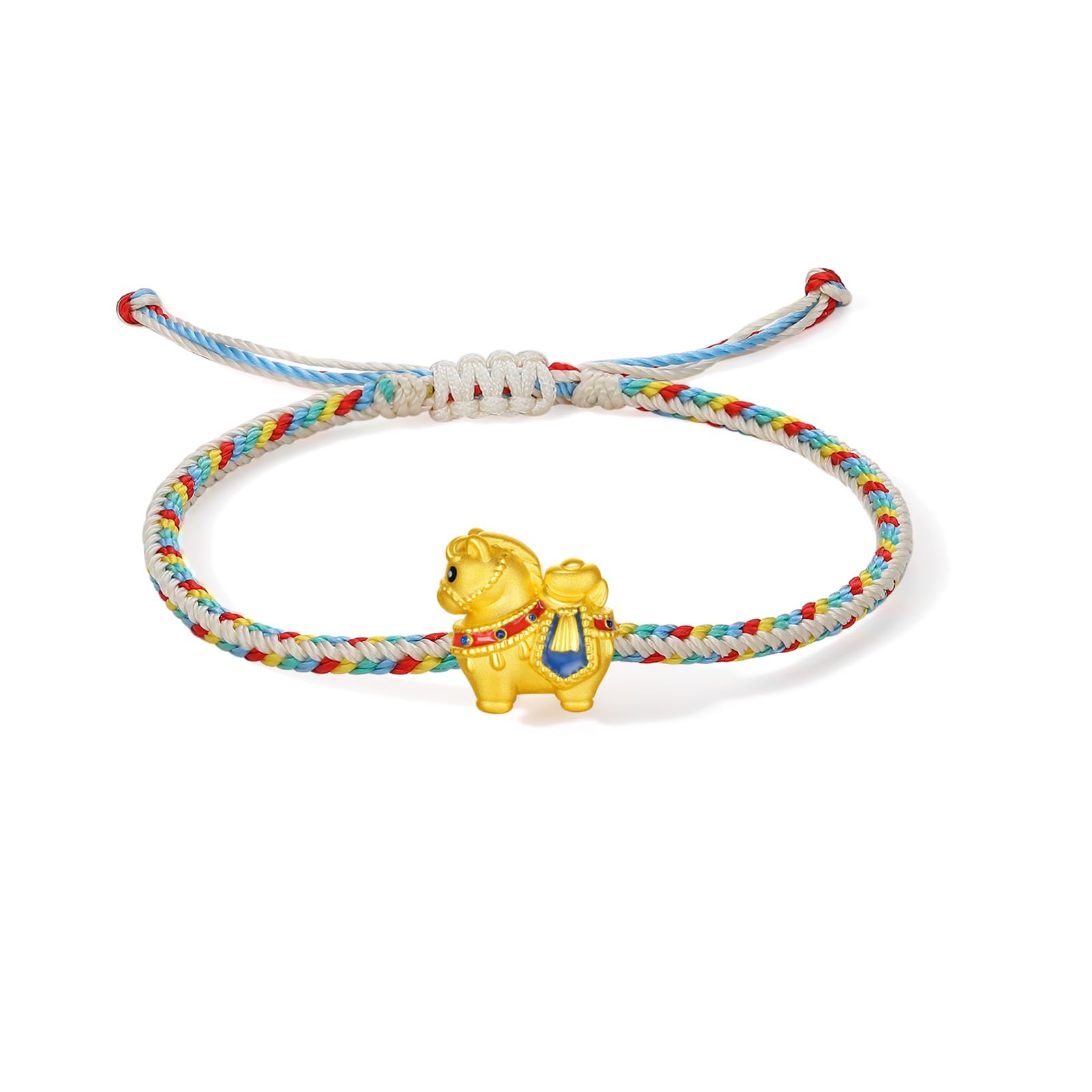 24K Solid Gold Horse Bracelets Real Gold Zodiac Colorful Braided Bracelet Dainty Jewelry for Women Her Couple Daughter New Year Anniversary Birthday 6.3-8.7"(16+6cm)