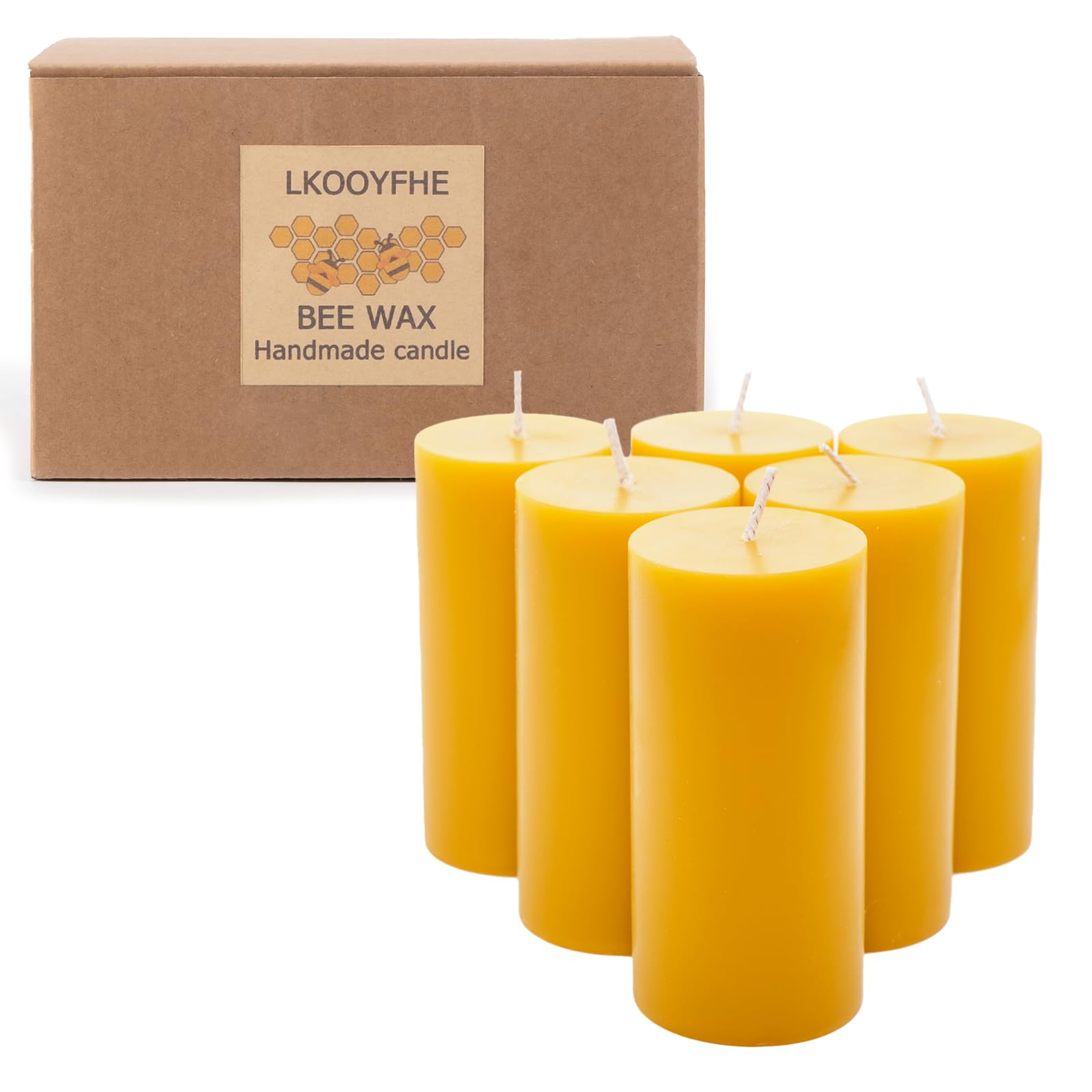 Velas de cera de abeja pura para el hogar, 2 x 4 pulgadas, tiempo de combustión de 28 horas, sin humo, juego de 6