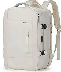 Mochila de Viagem Expansivel Masculina Feminina, Mochila Para Notebook Executiva Impermeável Reforçada Cabo USB,Mochilas Trabalho Escola Viagens Presente (Bege)