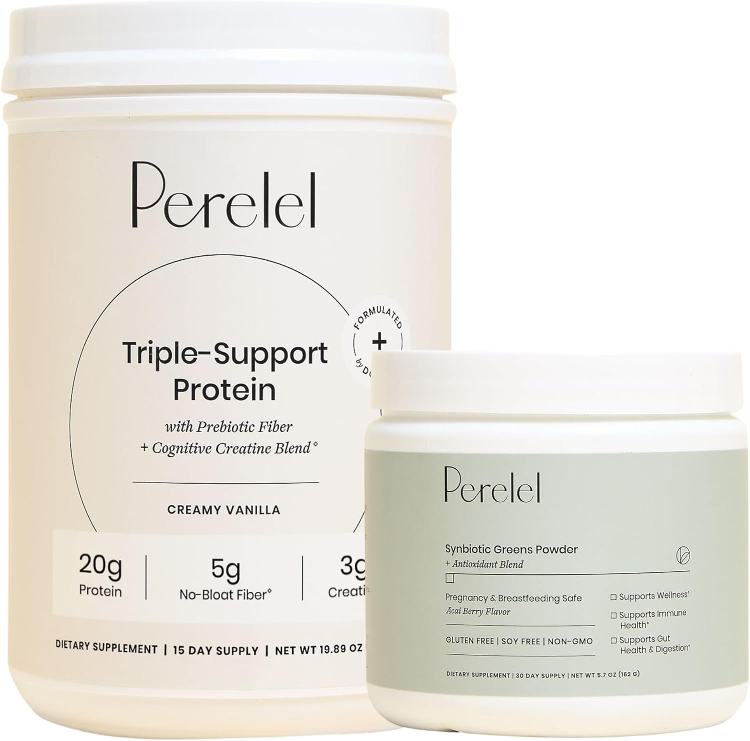 Perelel Triple-Support Plant Based Protein Powder & Greens Powder Bundle
