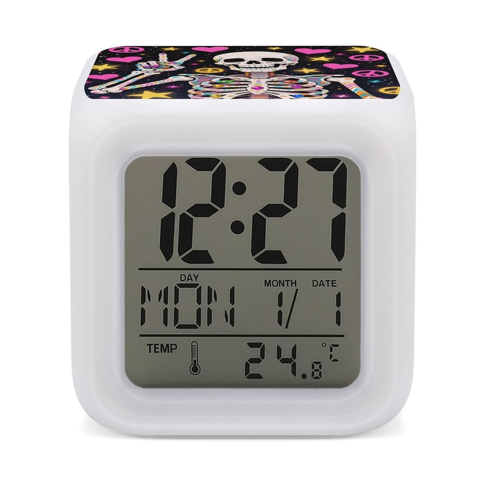 Reloj digital con 7 colores cambiantes y pantalla de temperatura con iluminación LED mini