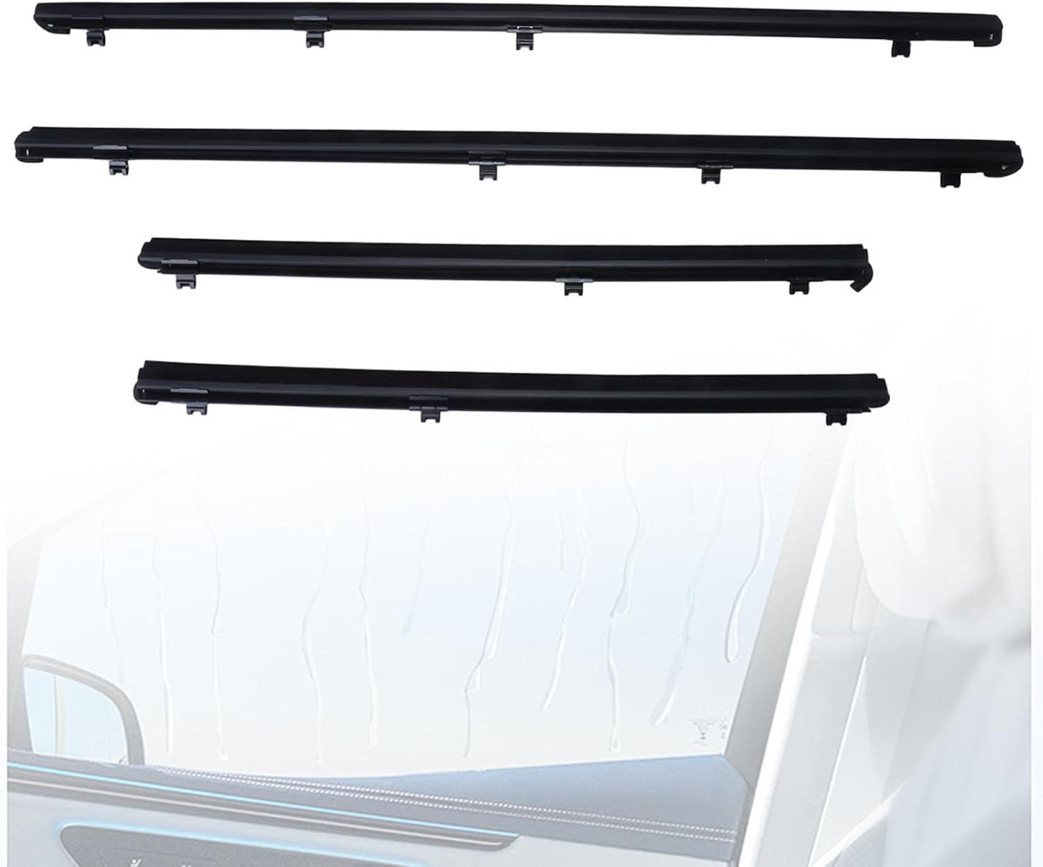 4pcs Front Rear Inner Window Door Molding Trim Weatherstrip for 2010-2020 Toyota 4Runner & Lexus GX460, Replace# 68171-60090 68172-60080 68173-60060 68174-60060