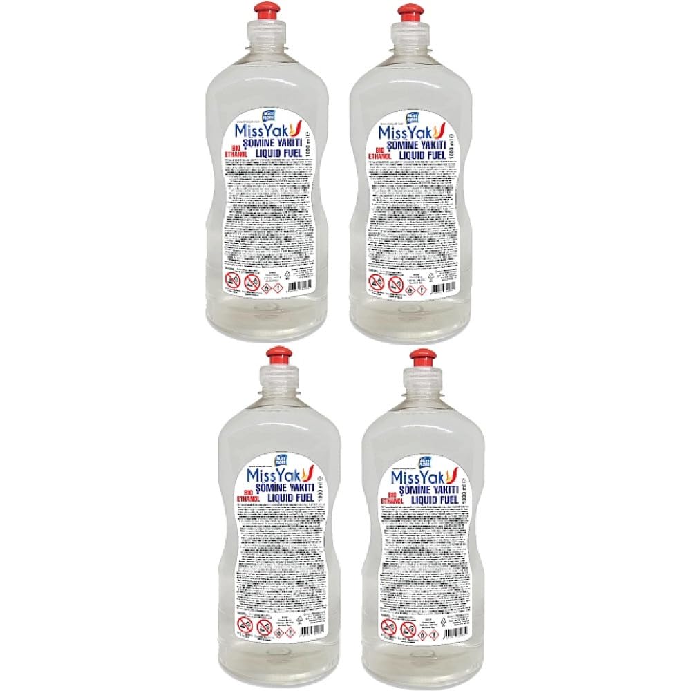 MissYak BioEtanol Ocak Sıvı Yakıt 1 Litre x 4 Adet Kokusuz Dumansız Çevre Dostu Şömine Yakıtı