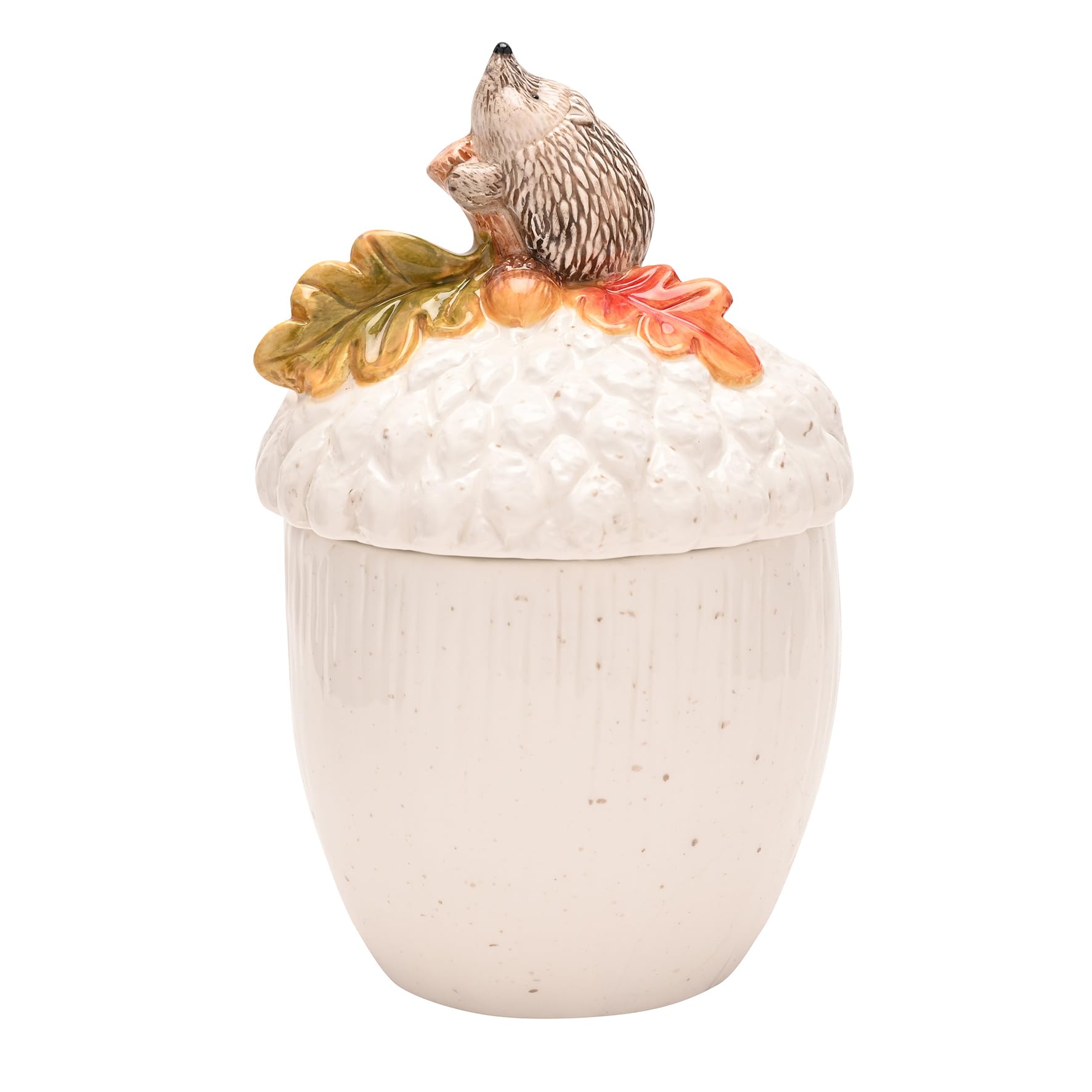 Widdop And Co White Country Living Ceramic Storage Jar – Hedgehog On An Acorn With Autumn Leaves, Woodland-Themed Kitchen & Home Décor, Decorative Trinket Or Treat Jar, Nature-Inspired Gift