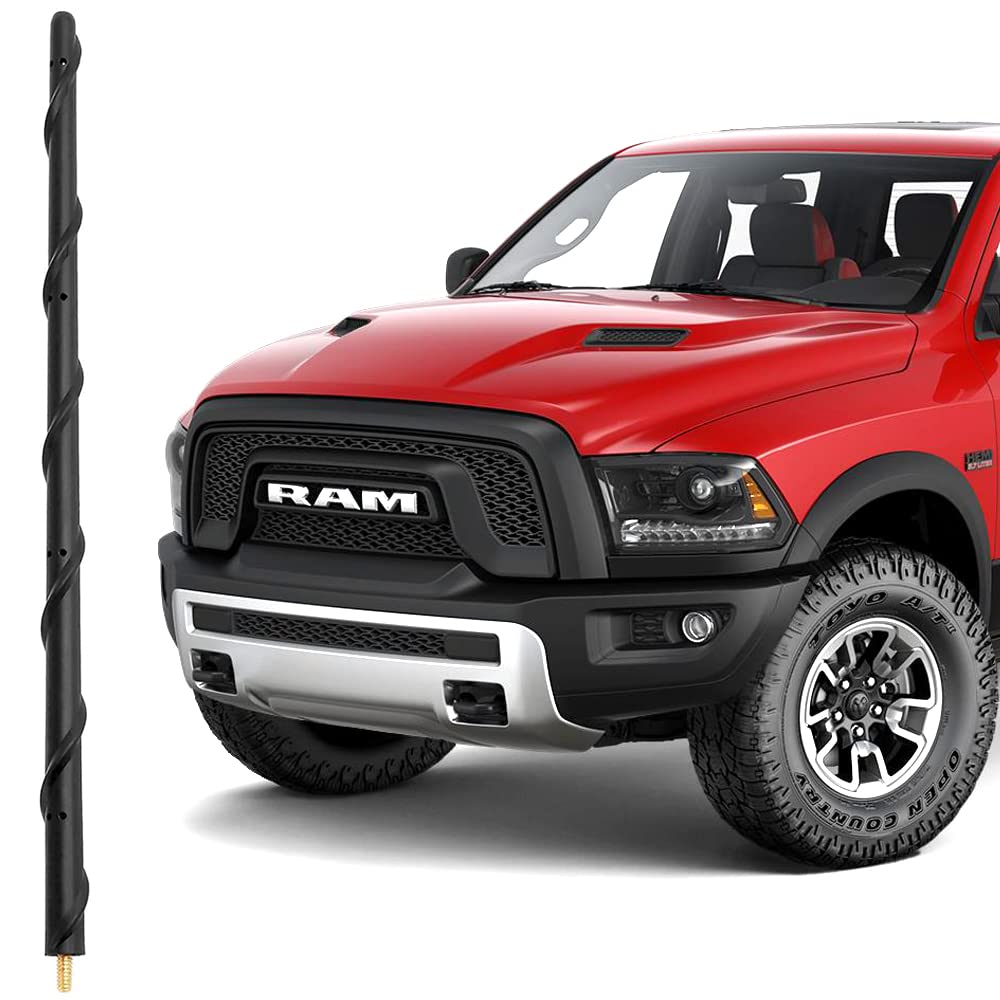 KSaAuto 16 Inch Antenna for 2009-2025 Dodge RAM 1500 2500 3500 Classic Warlock, Dodge RAM 1500 Accessories, Flexible Spiral Rubber Car Truck RAM