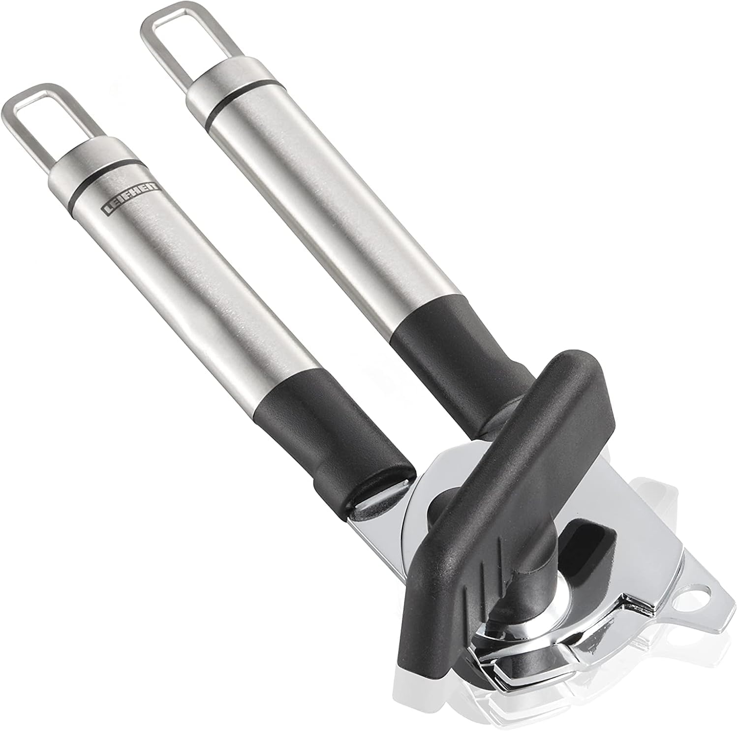 Leifheit ProLine Can Opener, Strong Stainless Steel, Silver/Black, Hardened steel geared cutting wheel, Effective, Dishwasher safe
