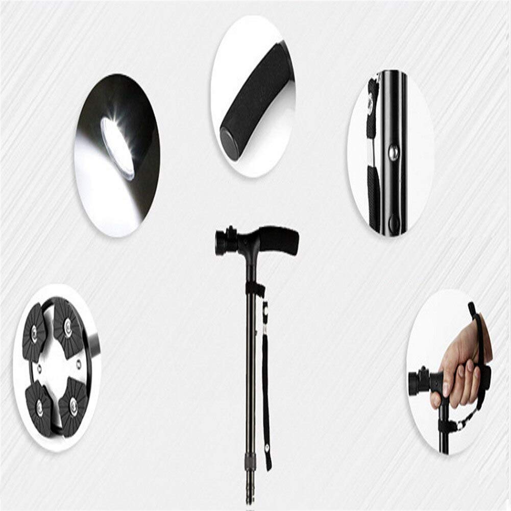 Muletas para Ancianos, bastón Plegable, Ajustable, con luz LED, Plegable, de Aluminio, para Hombres, Mujeres, Padres, Madres, con asa de Espuma de Primera Calidad, Correa de muñeca charitable