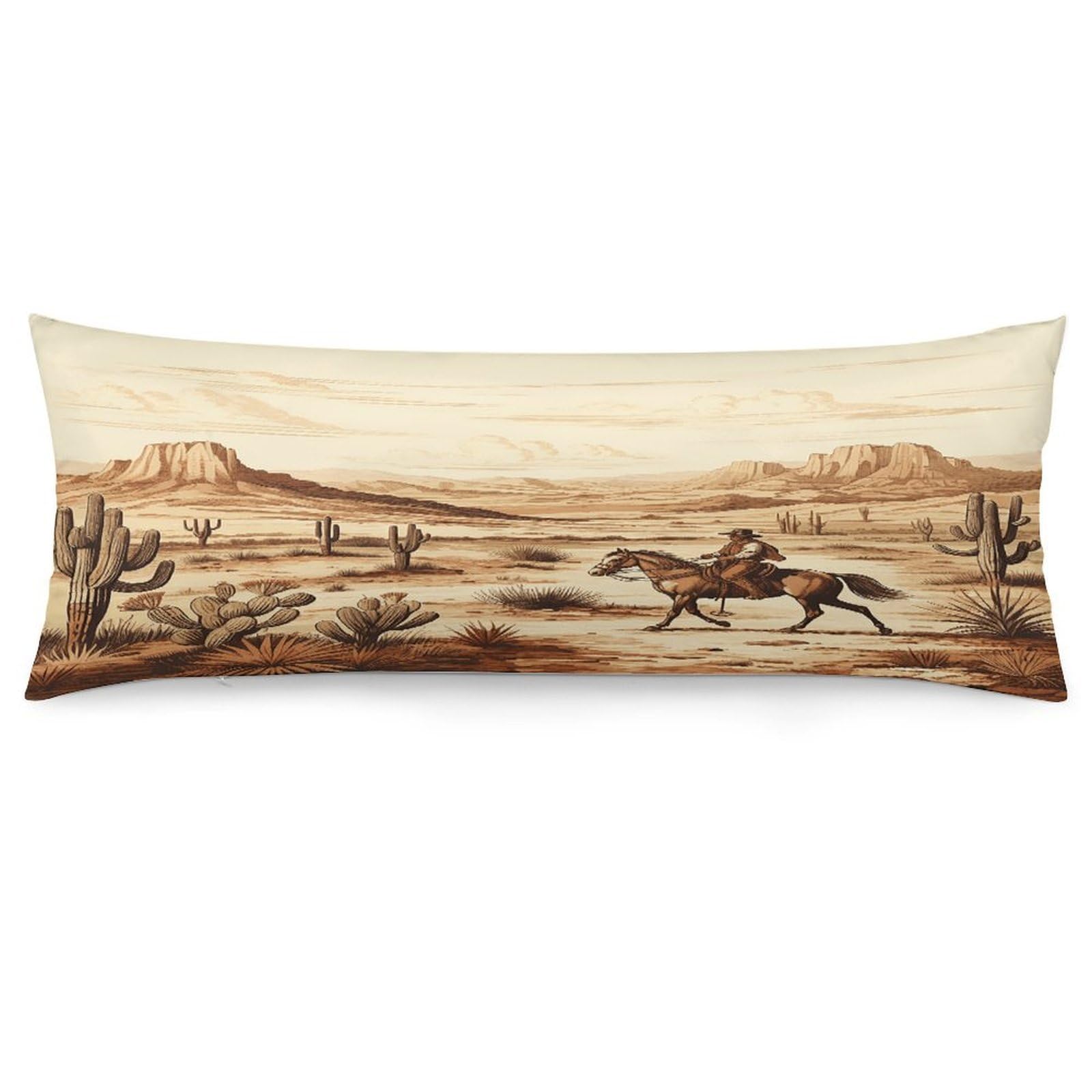 West Desert Cactus with Cowboys Riding Horses Throw Pillow Cover Soft Pillow Case Decorative Lumbar Pillow Cover Cozy Throw Pillowcase Polyester Rectangular Cushion Case Decor for Couch Sofa Bed