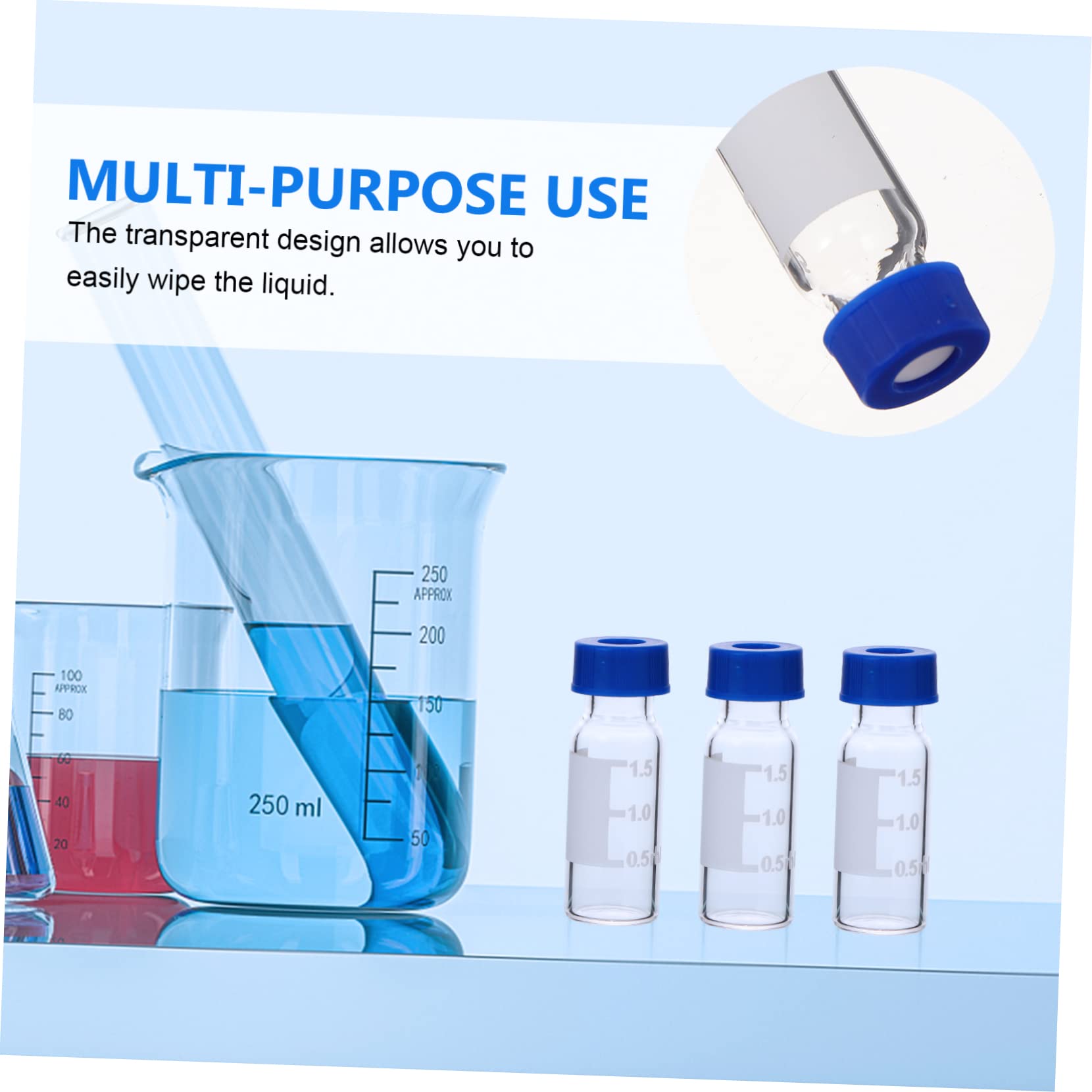 Cabilock 3 Sätze Headspace -probenflasche Klare Flüssigkeitsprobeflasche Probenfläschchen Schraubenkappen Glasflasche Laborflasche Glasfläschchen Flasche Hydrolytisches Glas 100 Stück * 3