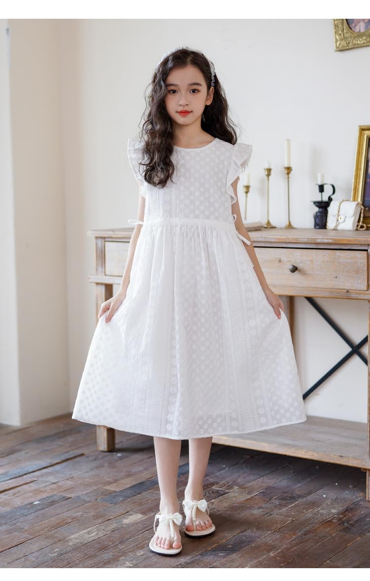 Sukienki dla dziewczynek Letnia bawełniana sukienka na imprezę Linia Midi Casual Dress z wycięciem pod szyją dla dziewczynek w wieku 4-16 lat